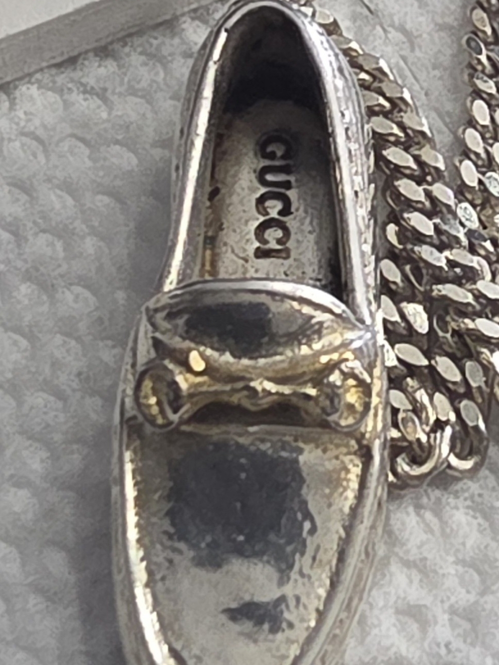 Gucci Silver-Tone Loafer Pendant Necklace with Gold Accents